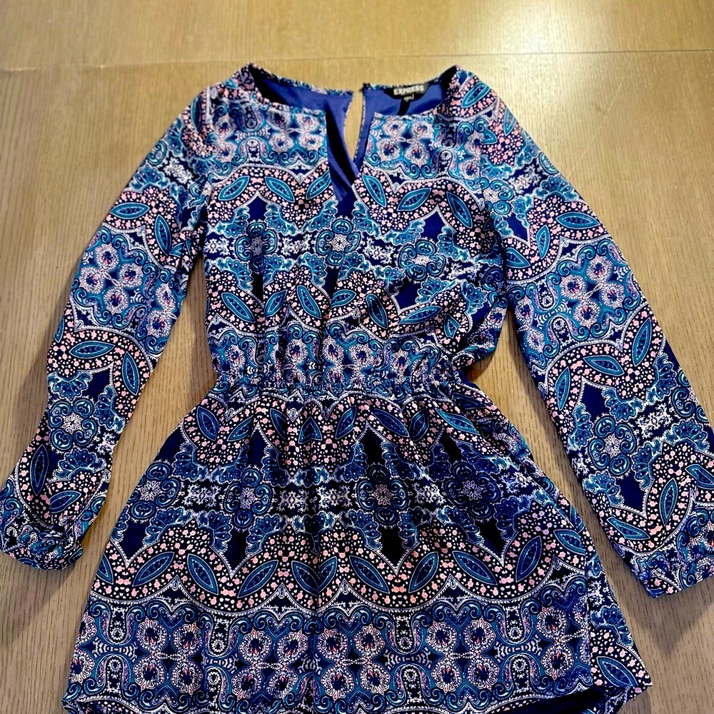 Stylish Blue Patterned shorts dress